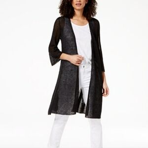 EILEEN Fisher Sheer Hemp Grid Cardigan In Black Size MED/Petite